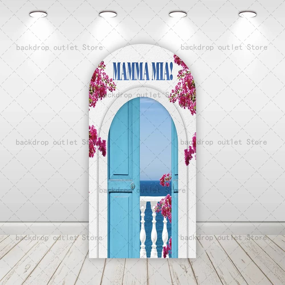 Mehofond MAMMA MIA Arche de toile de fond bleue avec fleurs roses pour fête d'anniversaire de fille,