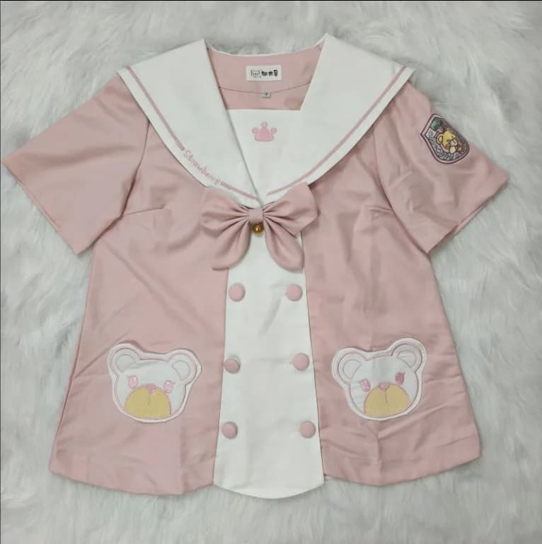 École japonaise fille mignon rose à manches longues femmes fille nœud Blouses plissée jupe courte en