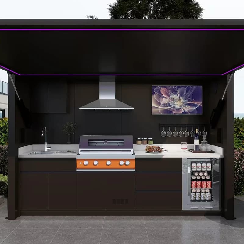 Cuisine extérieure modulaire en acier inoxydable, abri résistant aux intempéries avec toit télécomma