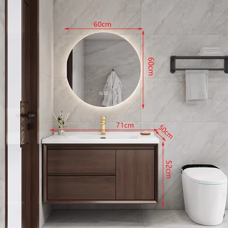 Armoire de salle de bain sur pied rétro, miroir en bois de chêne intégré, meuble de rangement, vanit