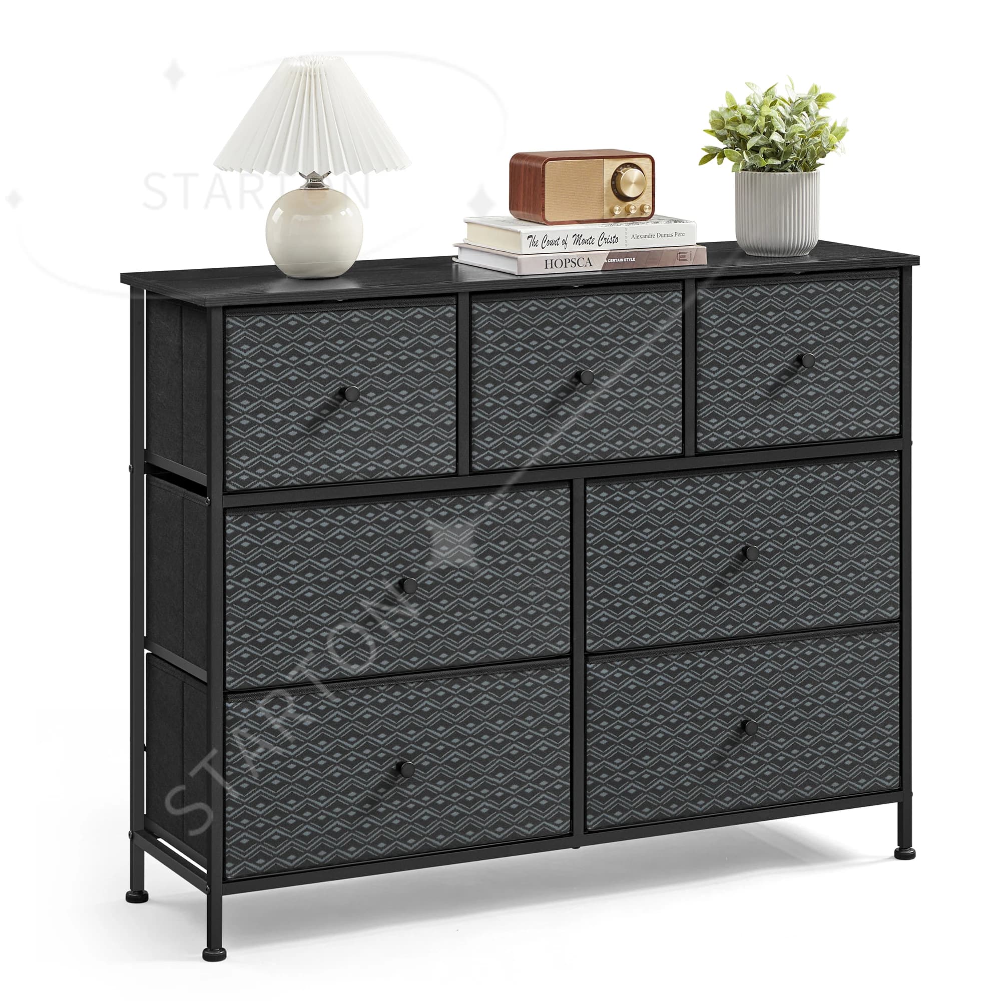 Commode pour chambre à coucher, organisateur et armoire de rangement avec 7 tiroirs en tissu, commod