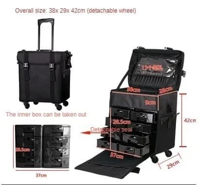 Valise à Roulettes Professionnelle, Grand Sac à Cosmétiques, Trolley, Broderie, Maquillage, miles, R