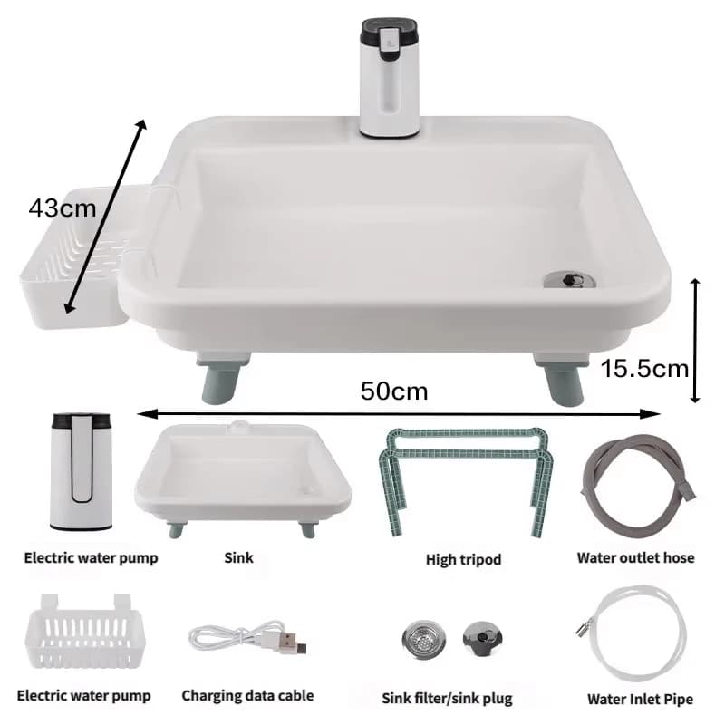 Évier portable de camping multifonctionnel avec pompe à eau électrique, adapté aux voyages en plein