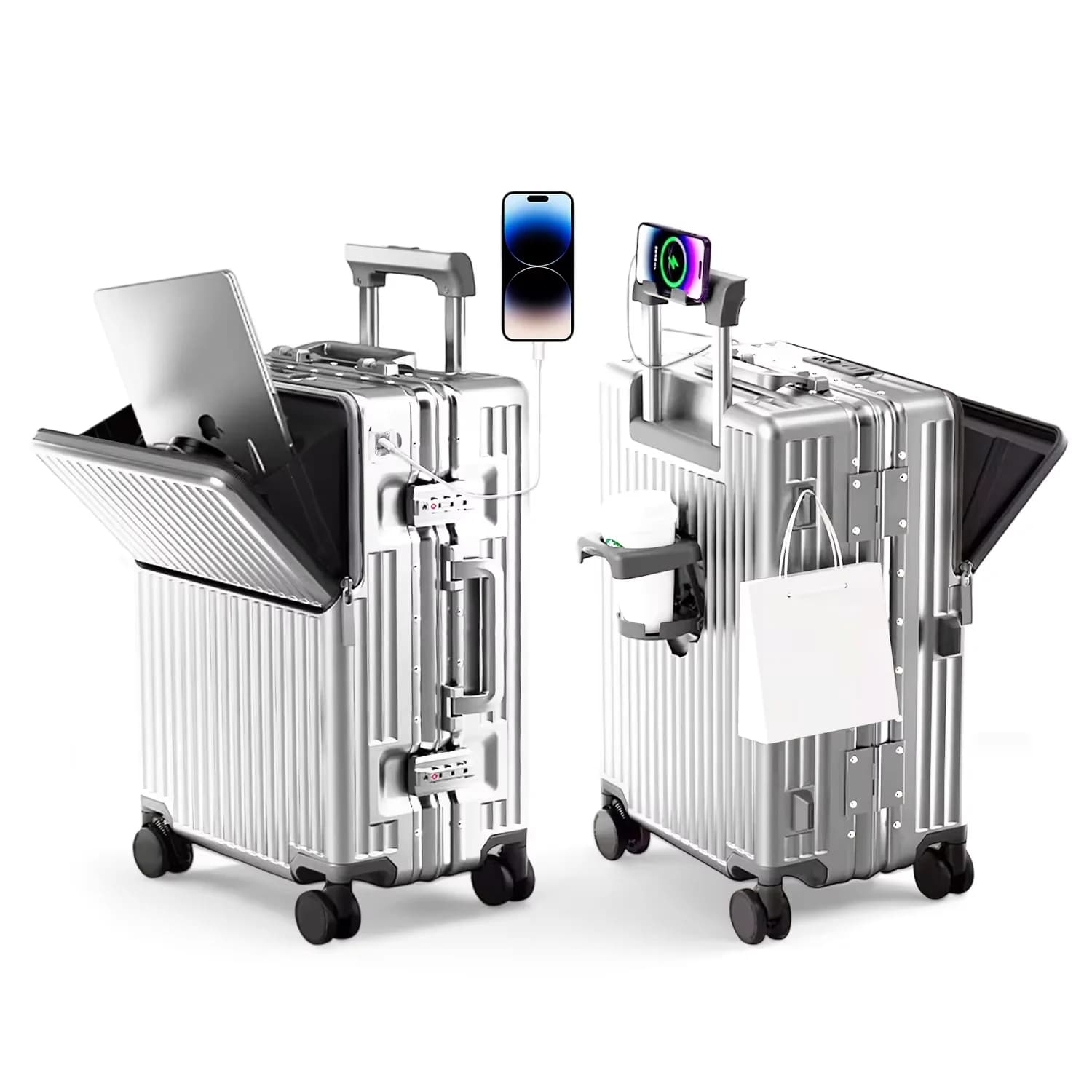Valise AIWEINY à cadre en aluminium, coque rigide en PC, résistante à la pression, bagages de voyage