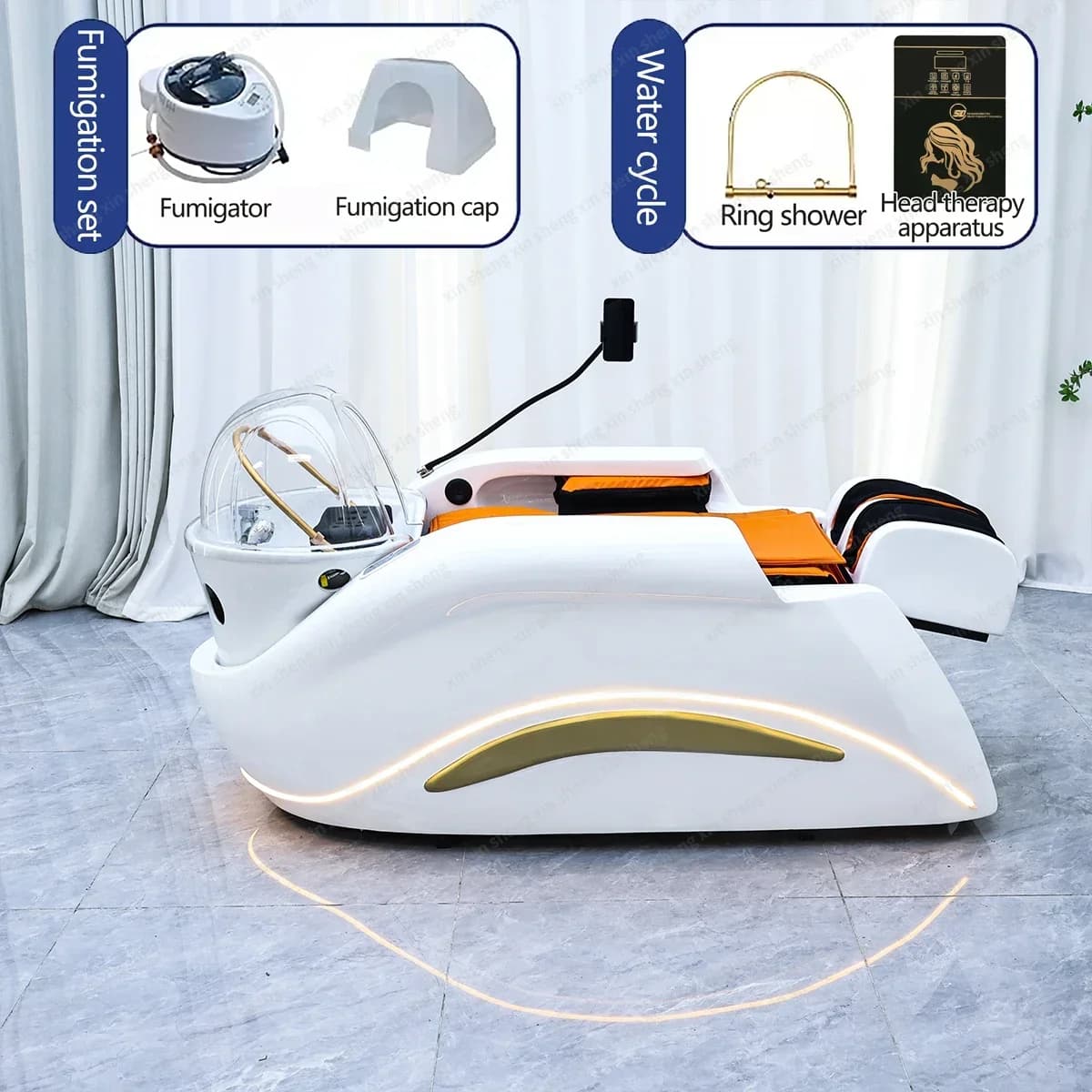 Équipement de spa capillaire tout-en-un haut de gamme, lit de lavage électrique massant avec lumière