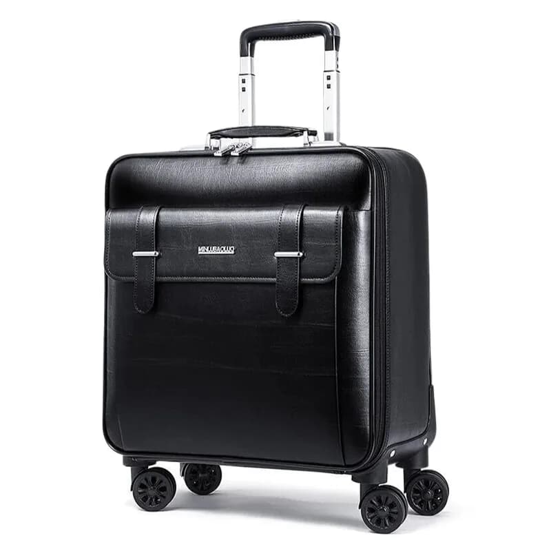 Valise à roulettes en cuir véritable pour hommes, bagage à main avec 4 roulettes, valise de voyage d