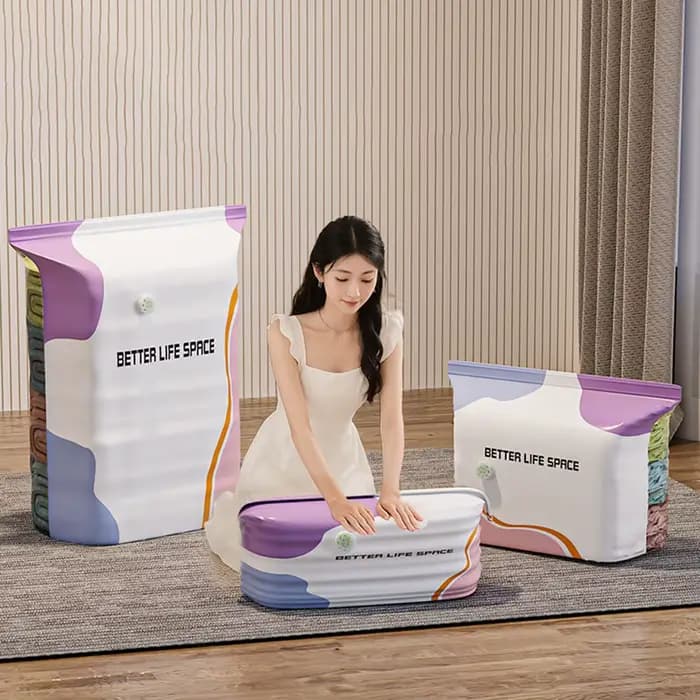 Sacs de rangement sous vide pour vêtements, couettes, bagages – Scellés sans pompe, épaissis, grande capacité, gain de place, fournitures de rangement domestique