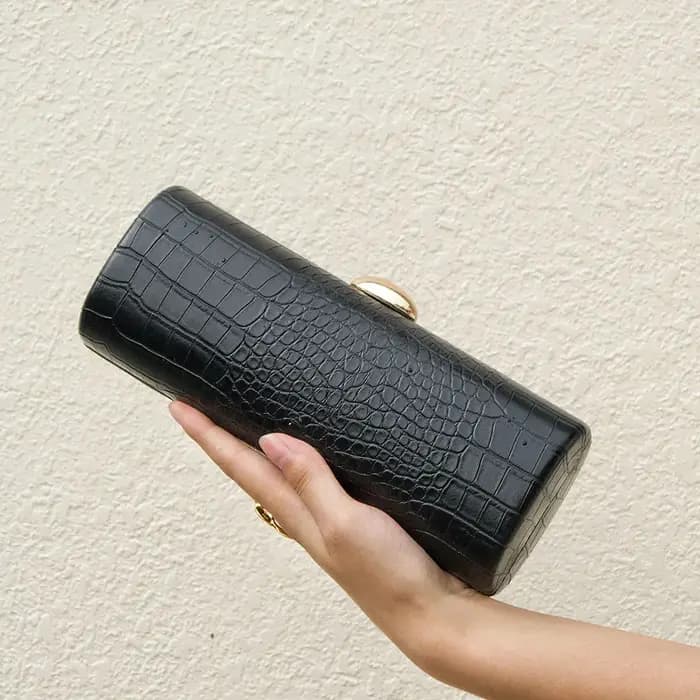Sac de soirée cylindrique à motif crocodile