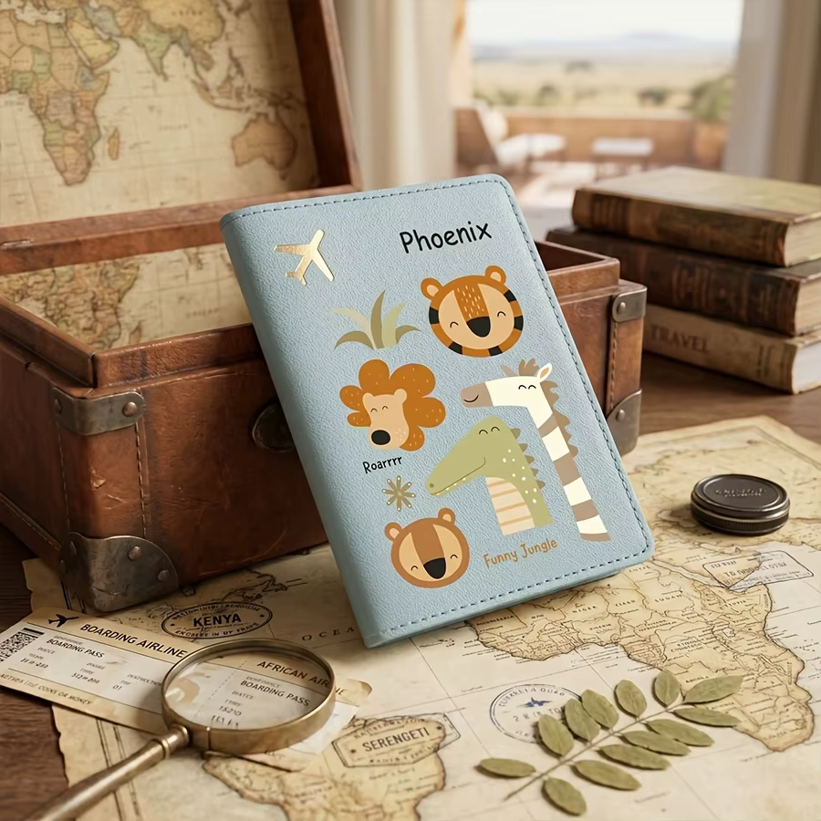 Porte-passeport personnalisé avec nom et texte, étui de passeport mignon à motif de dessin animé, co