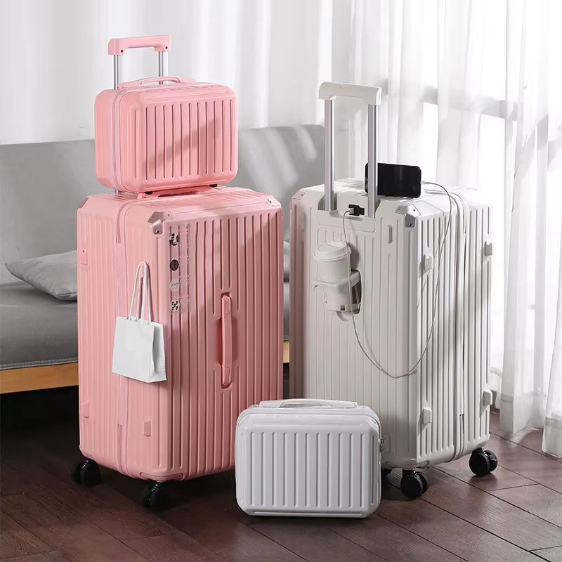 Bagages Spinner Multifonctions avec Port de Chargement USB et Porte-Gobelet, Cadre en Aluminium, Équ
