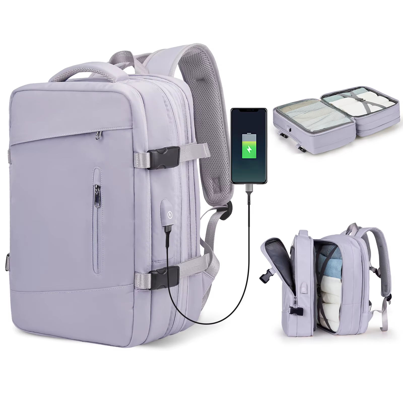 Sac à dos de voyage pour ordinateur portable, sac à dos de transport extensible extra large de 25 à 