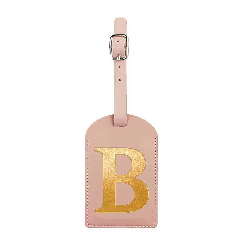 Étiquette de bagage personnalisée avec nom, rose, avec motif de carte d'embarquement et initiales po