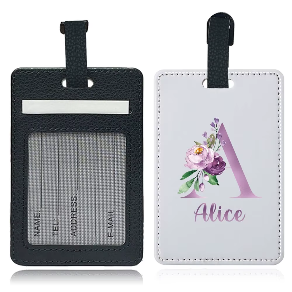 Étiquette de bagage personnalisée en PU avec nom, porte-identifiant pour avion, porte-adresse pour v