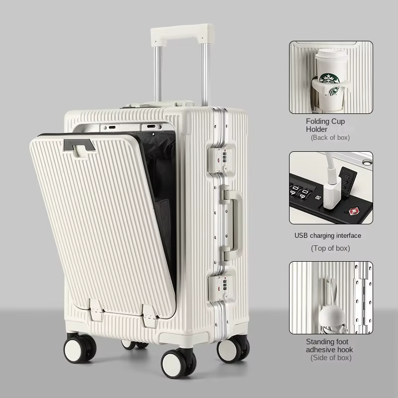 Valise à ouverture frontale pour cabine, boîtier de chariot, cadre en aluminium de 20/24/26/28 pouce