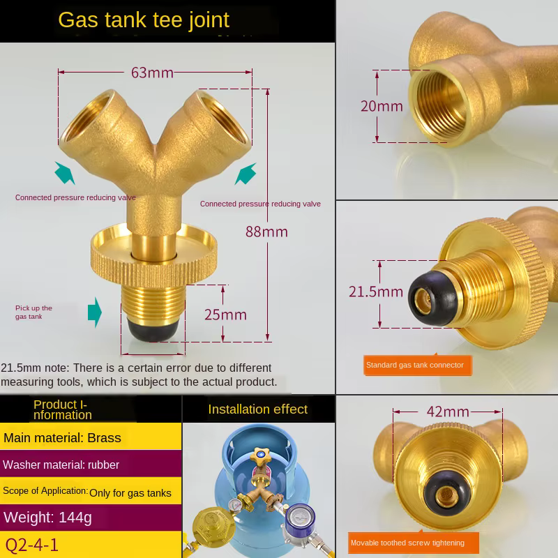 Réservoir de gaz, valve à trois voies, une branche, cuisinière à gaz liquéfié bidirectionnelle, port
