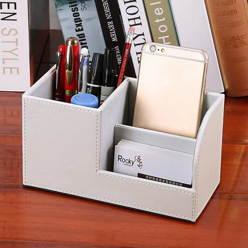 Porte-stylo de bureau en cuir PU, porte-papeterie, organisateur de cosmétiques pour bureau, accessoi