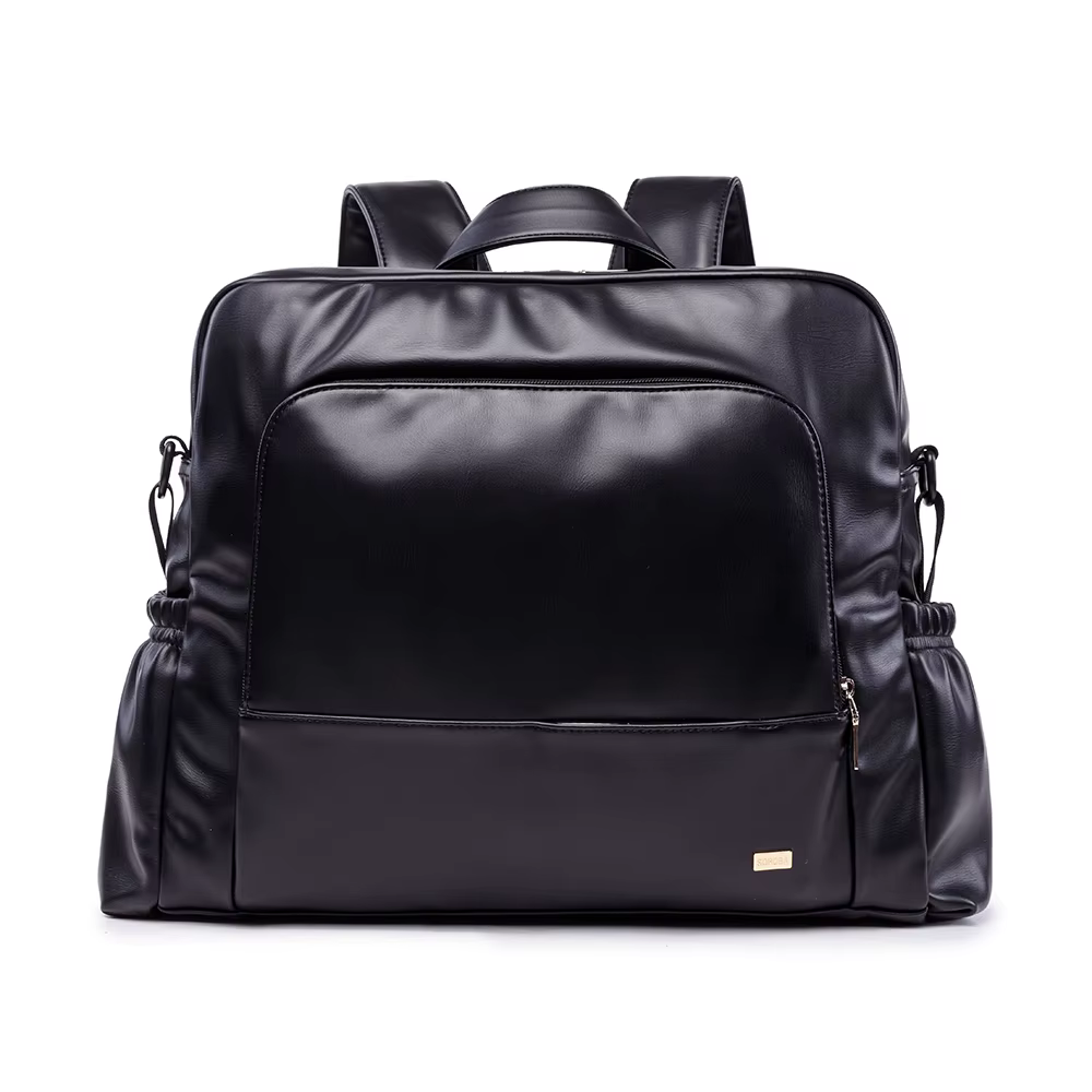Soboba – sac à langer noir en cuir lisse, imperméable, grande capacité, sac à dos d'allaitement pour