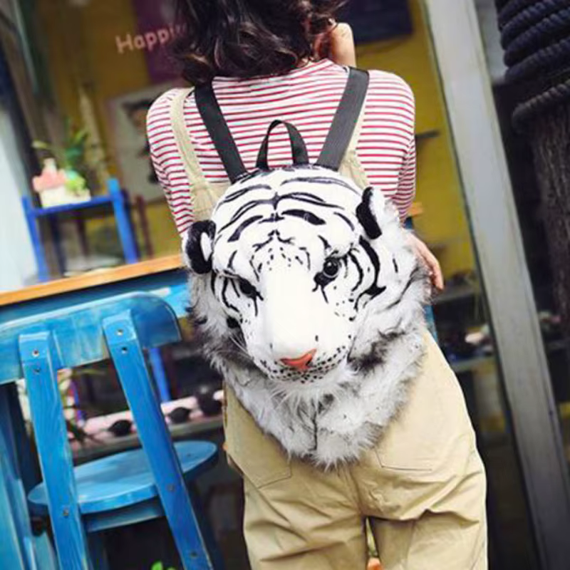 Cool grand chat sac poilu tête de tigre sac à dos drôle étudiant rusksack Couple extérieur en peluch