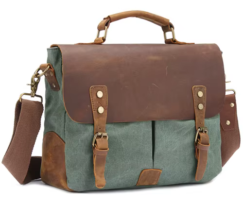 Porte-documents Vintage en Cuir et Toile pour Homme, Sac d'Affaires, Portefeuille de Bureau, Fourre-