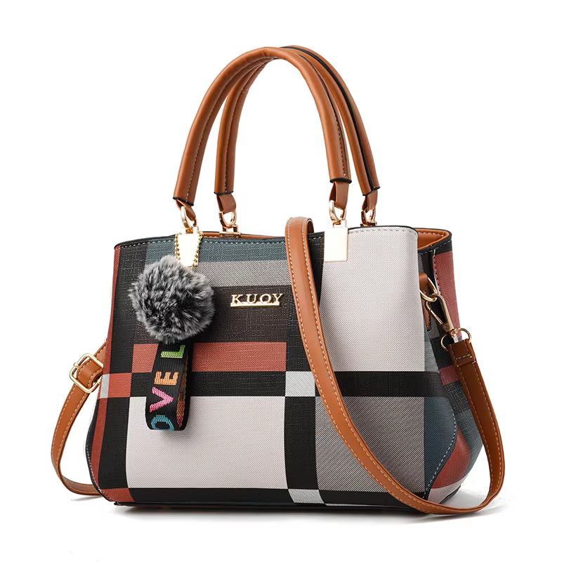 Sac à main à carreaux de luxe femmes Hairball sac à bandoulière en cuir PU grande capacité sac à ban
