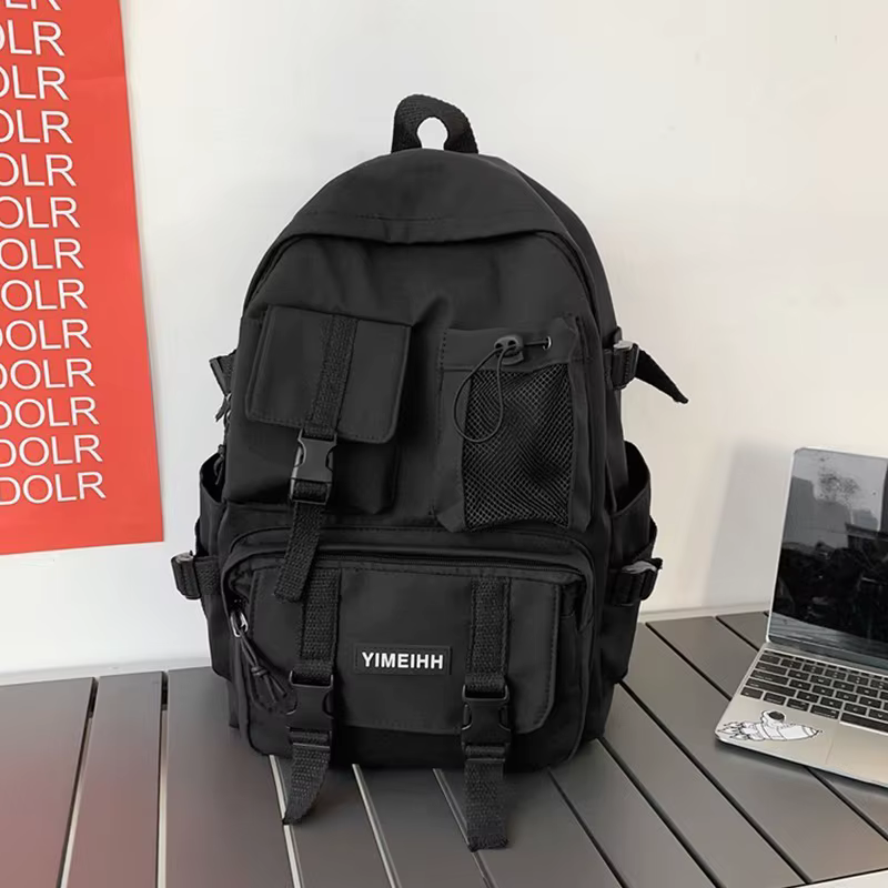 Sac à dos à poches multiples pour hommes et femmes, sac de styliste avec boucle d'insertion en toile