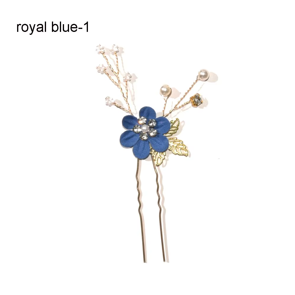 Peignes à cheveux fleur bleue et blanche de luxe, belles feuilles, couronne de diadème en cristal, é