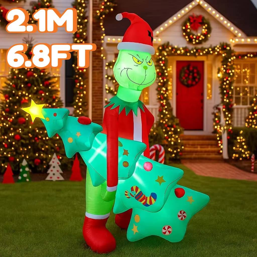 2.1 M/6.8FT Grinch tenant l'arbre de noël modèle gonflable décor de noël LED lumières vacances décor