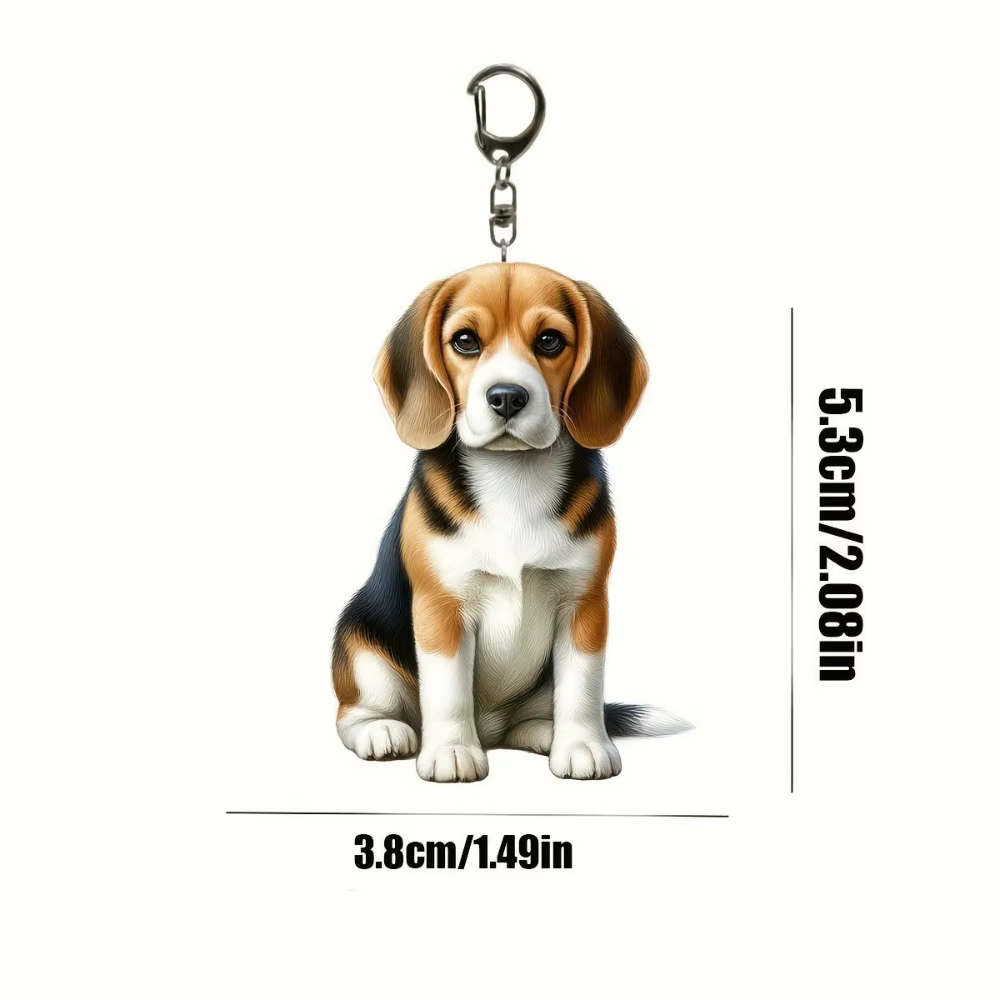 Porte-clés Simulation Chien Beagle en Acrylique, Pendentif Plat pour Sac, Rétroviseur de Voiture, Dé
