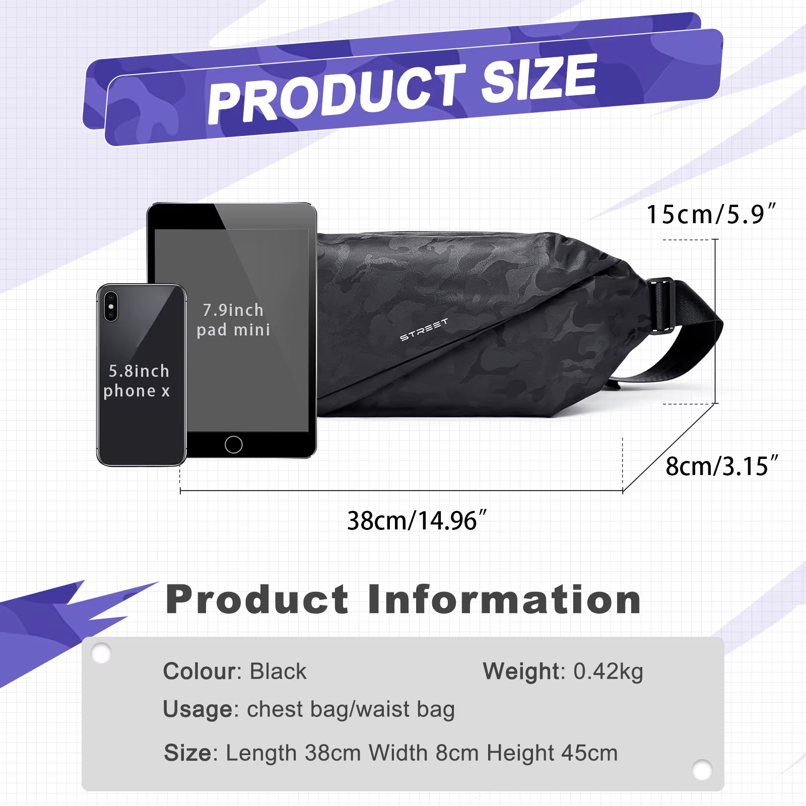 Sac à bandoulière pour homme et femme, sac de poitrine antivol, sac bandoulière imperméable pour le 