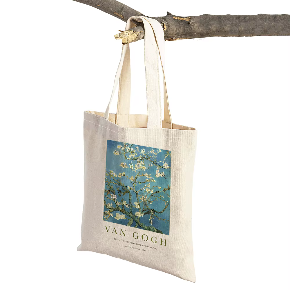 Van Gogh-Sac à provisions Starry Night pour femme, double impression, fleur d'amandier, cuillère à s