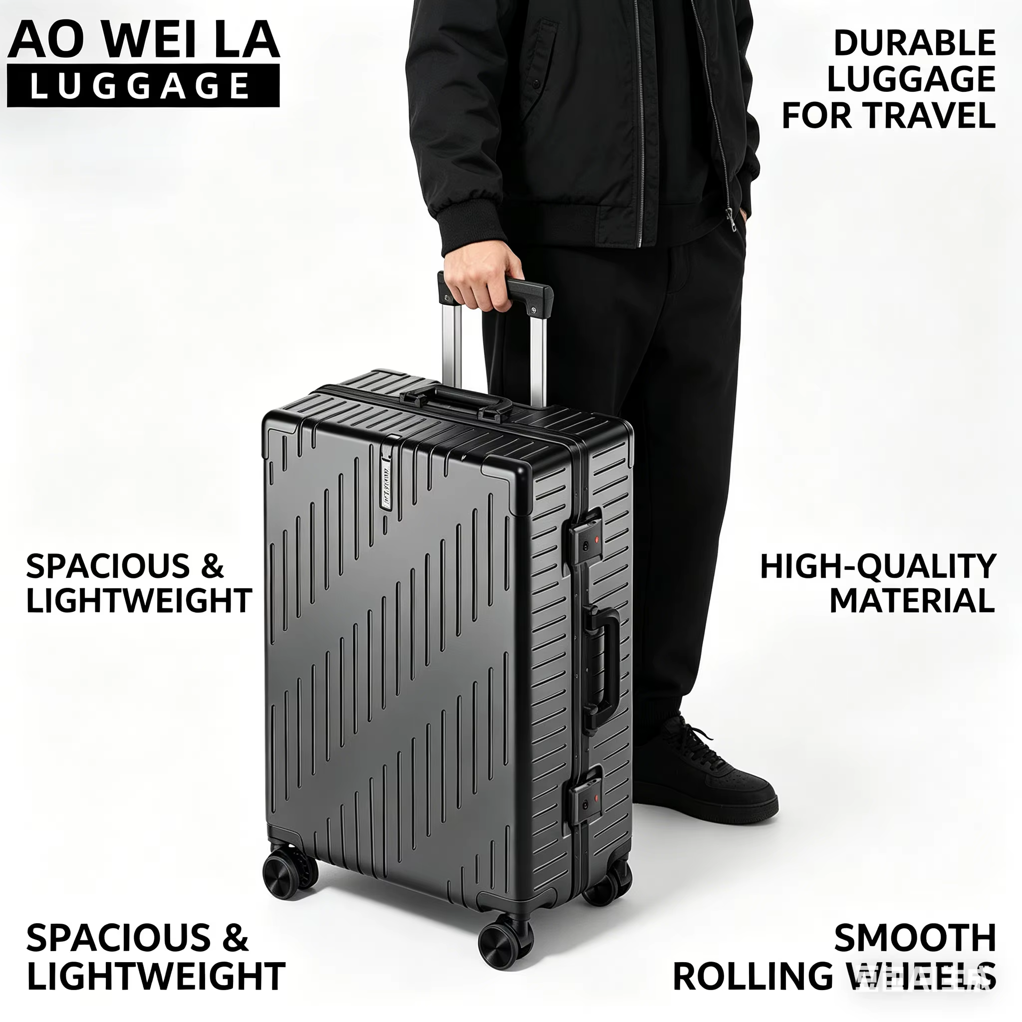 Valise de voyage à roulettes en aluminium grande capacité, durable pour hommes et femmes, 20/24 pouc
