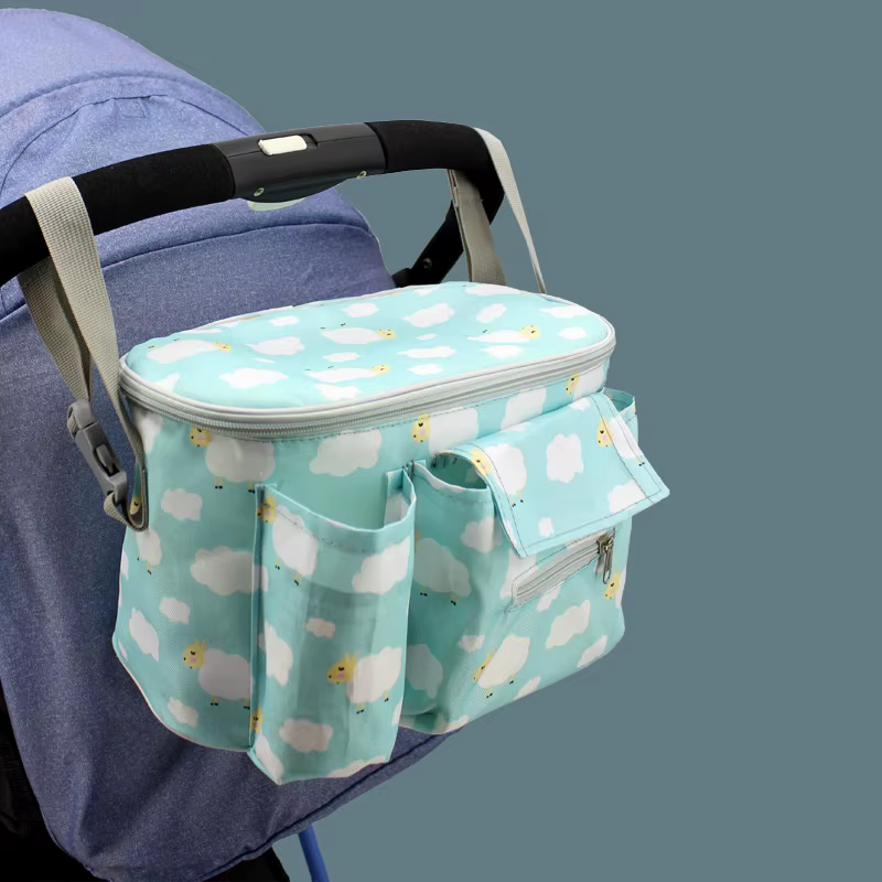 Sac suspendu pour poussette de bébé de grande capacité, avec poche zippée, sac de rangement réglable