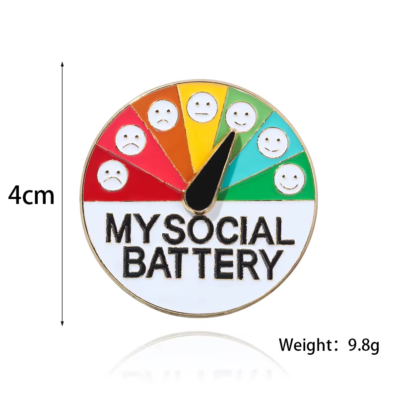 Broche Énergisante pour Hommes et Femmes : Badge d'Expression 'Ma Batterie Sociale' pour Vêtements