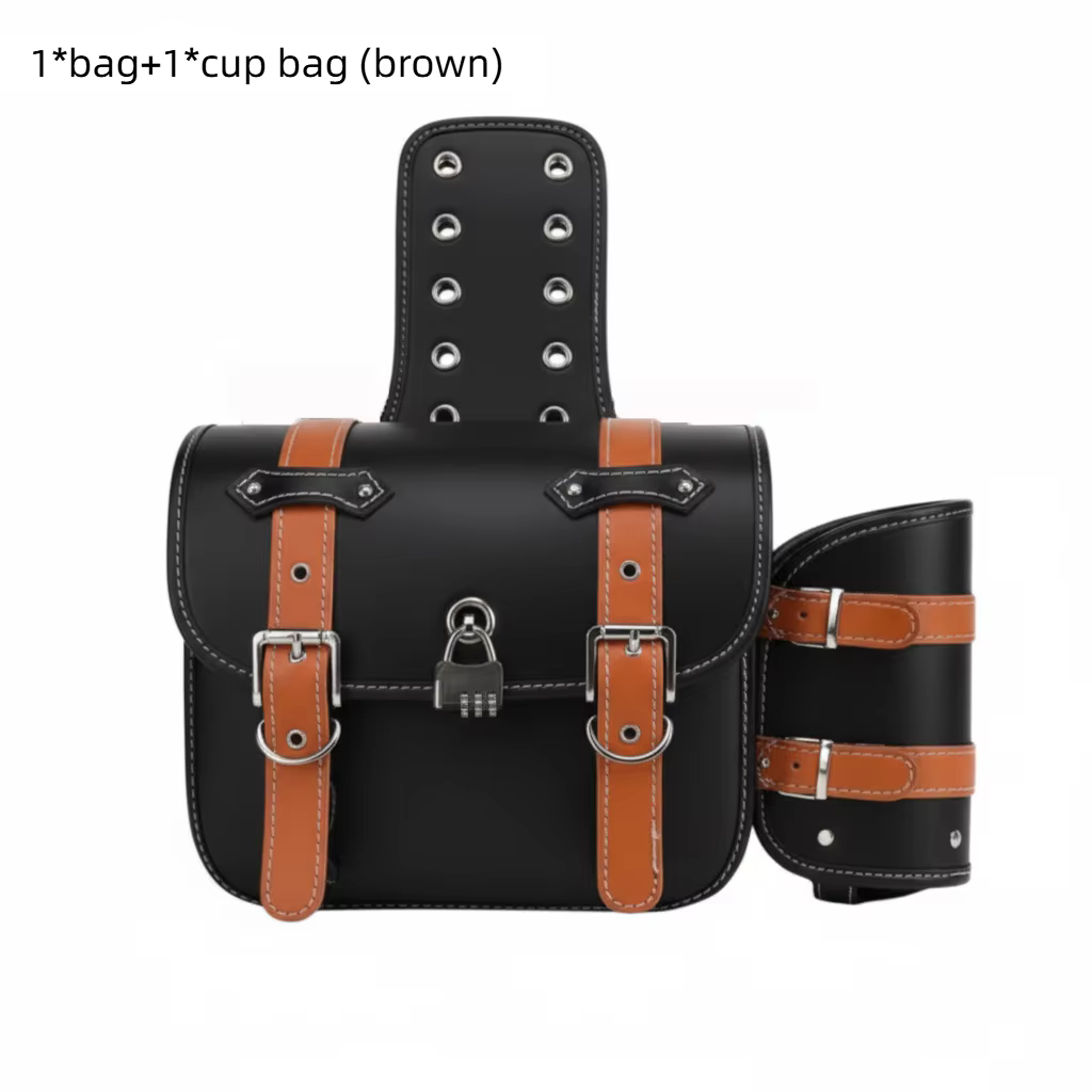 1 sacoche de selle imperméable en cuir PU, grande capacité, design cool avec porte-bouteille, sacoch
