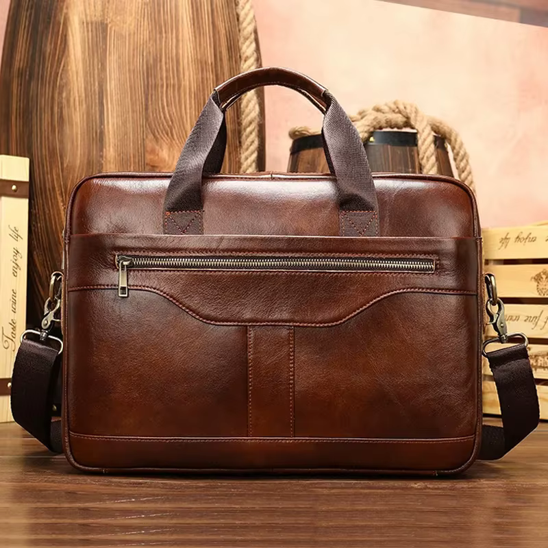 Sac pour ordinateur portable en cuir véritable pour homme, sac d'affaires, étuis à bombes pour homme