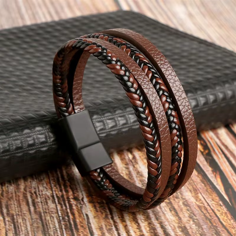 Bracelet en cuir multicouche tissé à la main pour hommes, classique, nouveau style, accessoire de mo