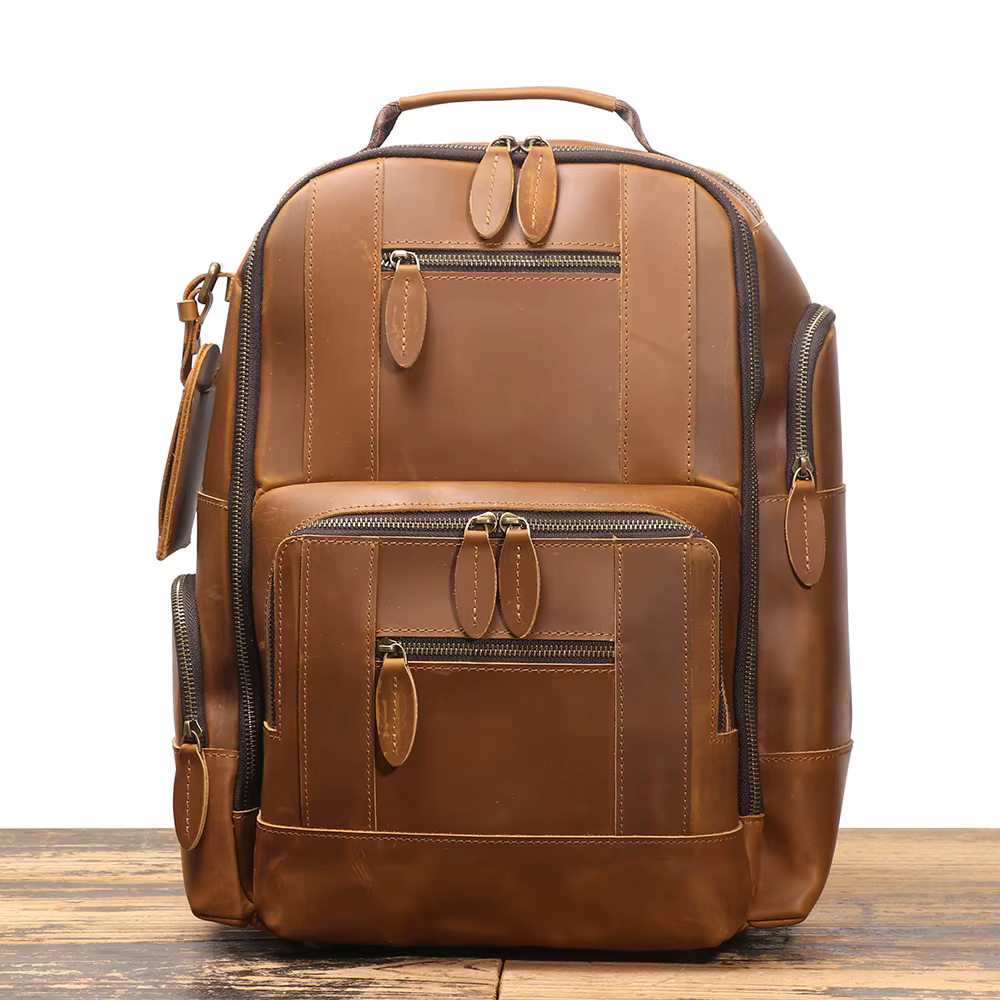 Sac à dos vintage en cuir Crazy Horse pour hommes, sac de voyage pour ordinateur portable de grande