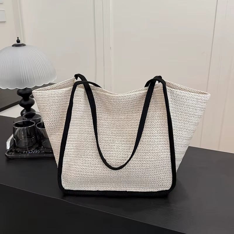 Sac cabas en paille pour femme, sac à main de plage d'été grande capacité, sac à bandoulière tressé 