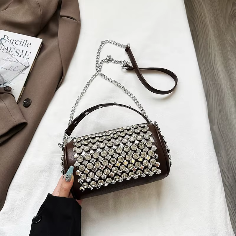 Sac rond noir pour femmes, pochette de soirée de luxe avec strass, or brillant cristal, sacs à main 