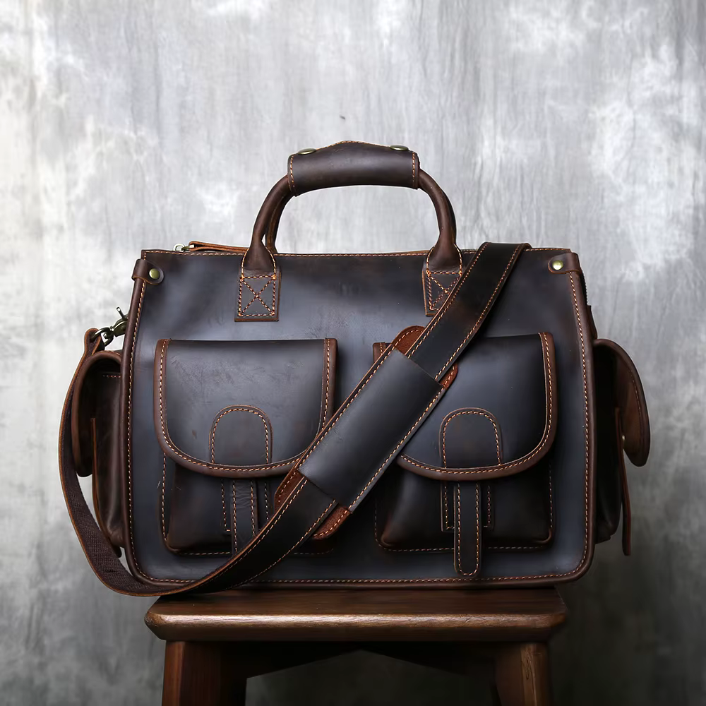 Sac à main horizontal rétro en cuir Crazy Horse pour homme, en cuir véritable, sacoche de niche à ba