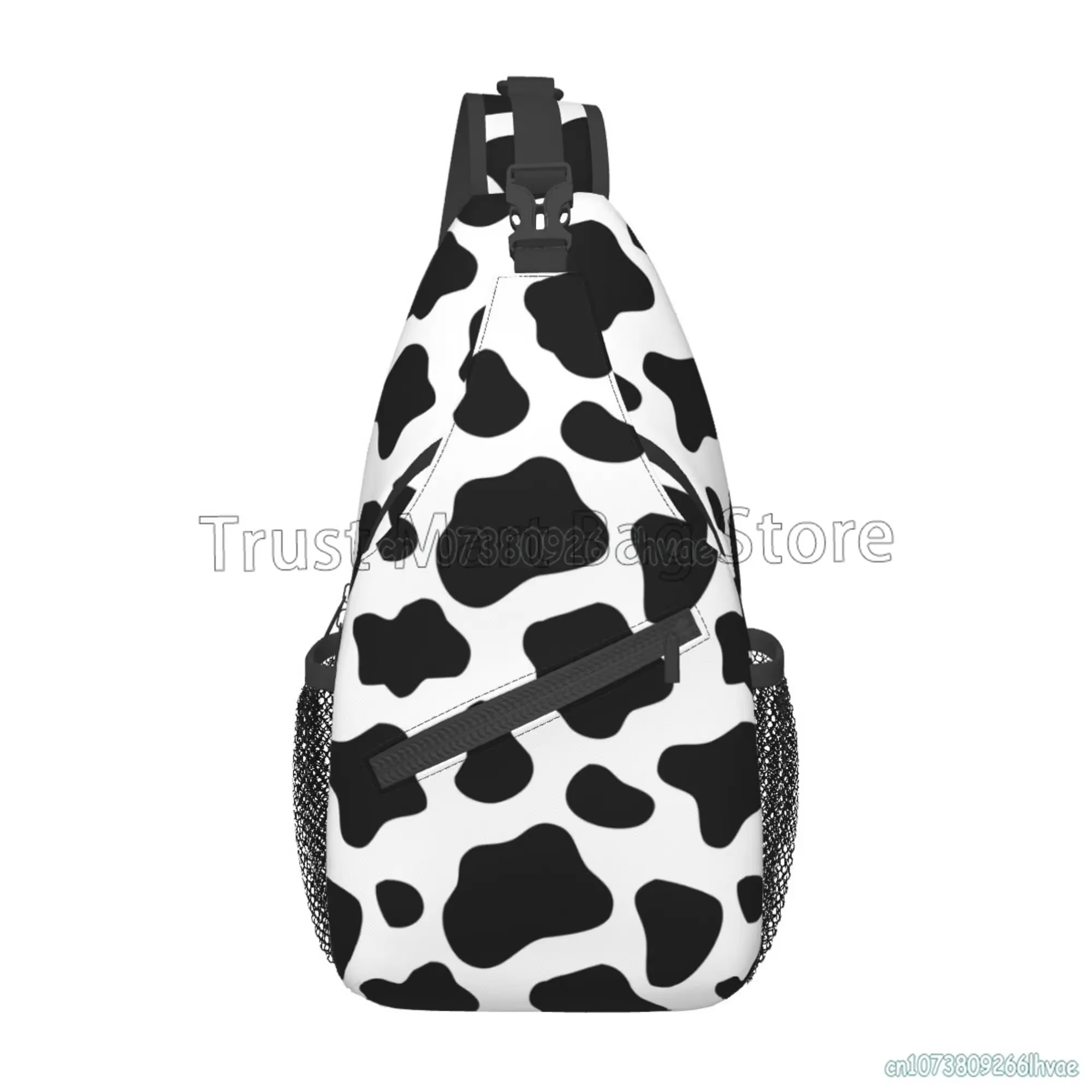 Sac à dos à bandoulière imprimé vache noir et blanc, sac à bandoulière unisexe, sac à bandoulière de
