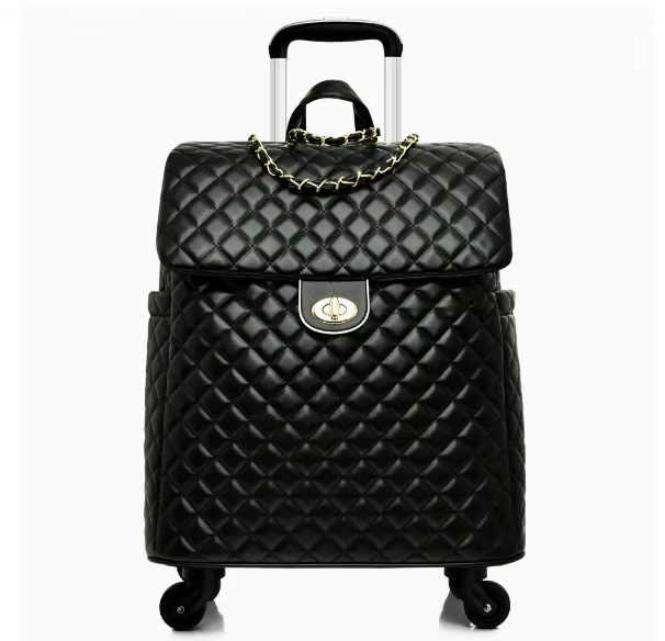 Valise de voyage en cuir PU pour femme, motif diamant, étanche, taille cabine 20 pouces, sac à roule