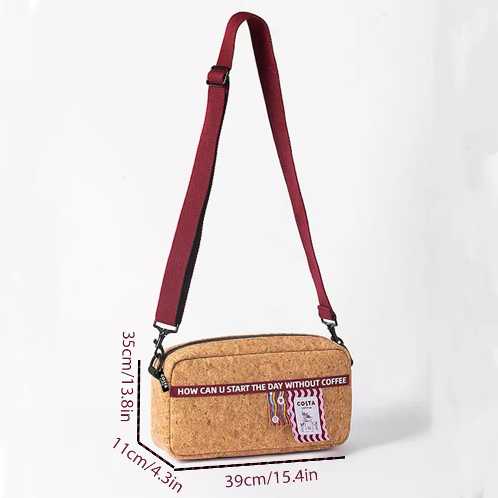 Sac bandoulière en liège pour femme, petit sac à main écologique couleur café avec slogan, mini sac 