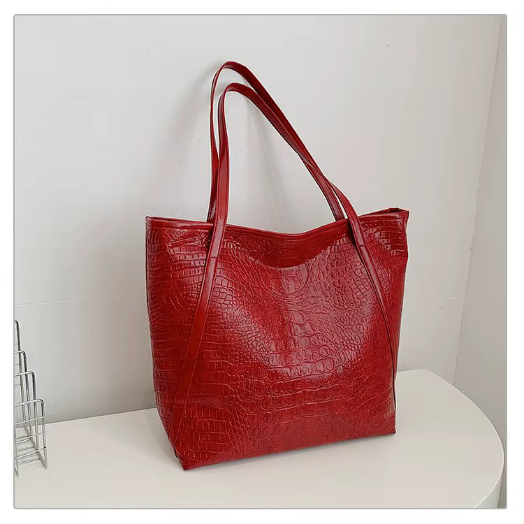 Sac fourre-tout à bandoulière pour femme en PU, motif crocodile, grande capacité, style transfrontal