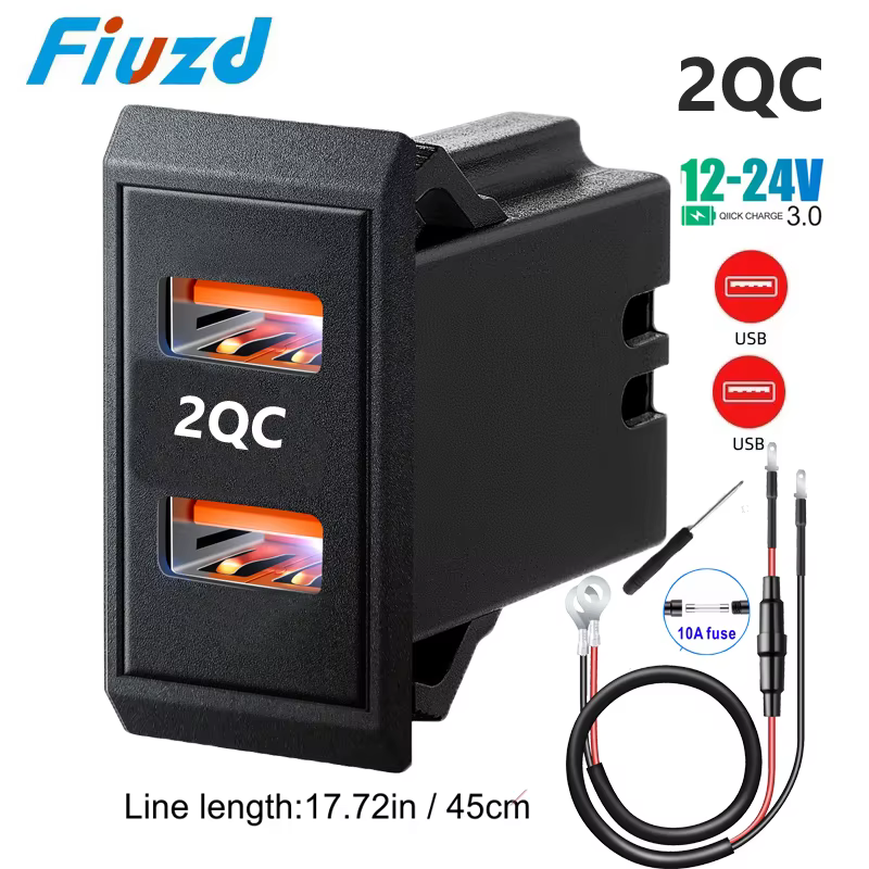 Prise de courant 12V 24V avec port USB 54W, double port USB-C PD, charge rapide 3.0, chargeur USB po