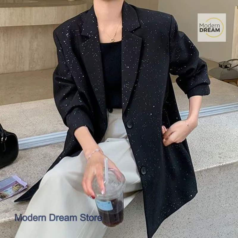 Veste de costume à paillettes noires de style français pour femmes, nouvelle collection printemps et