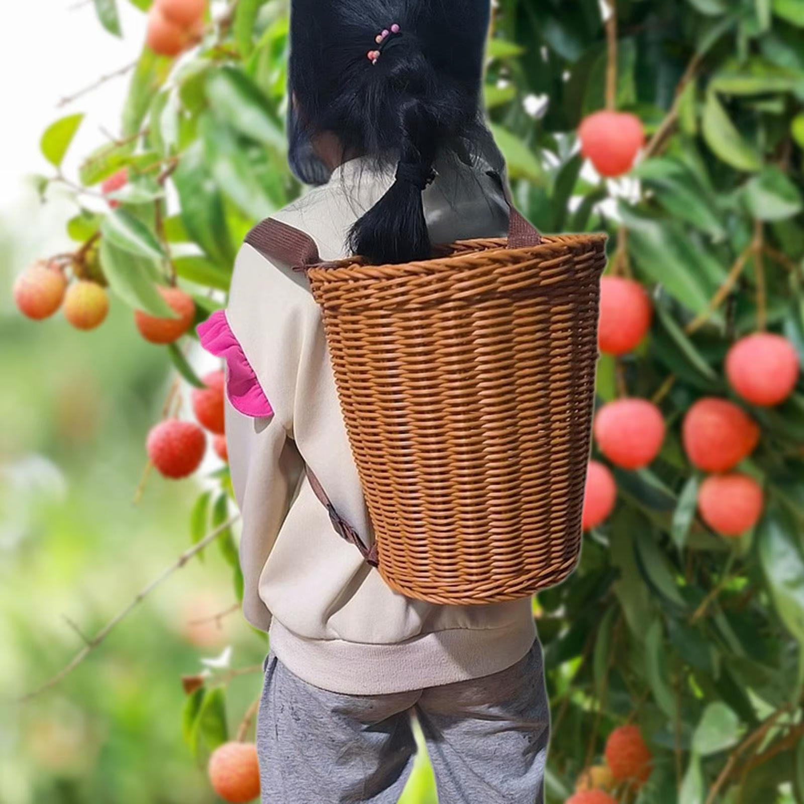 Sac à dos panier rustique PP avec bretelles, panier de pique-nique fait à la main pour la pêche, le 