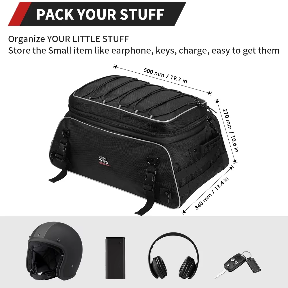 Porte-bagages de voyage pour moto, sac de coffre souple pliable avec sangles de barre Compatible ave