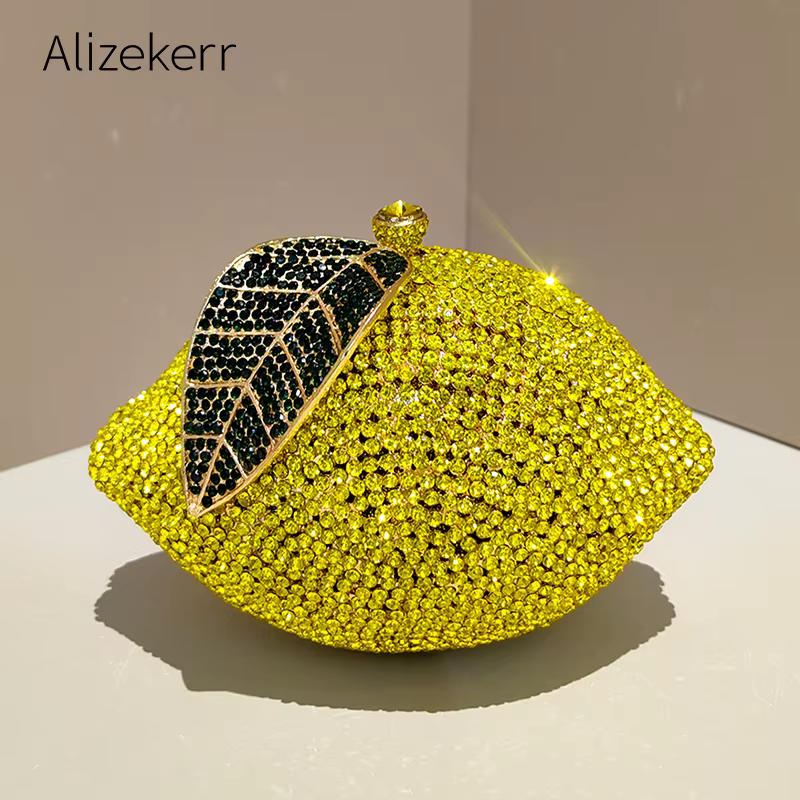 Alizekerr citron en forme de diamant sacs de soirée femmes magnifique Unique Bling strass métallique