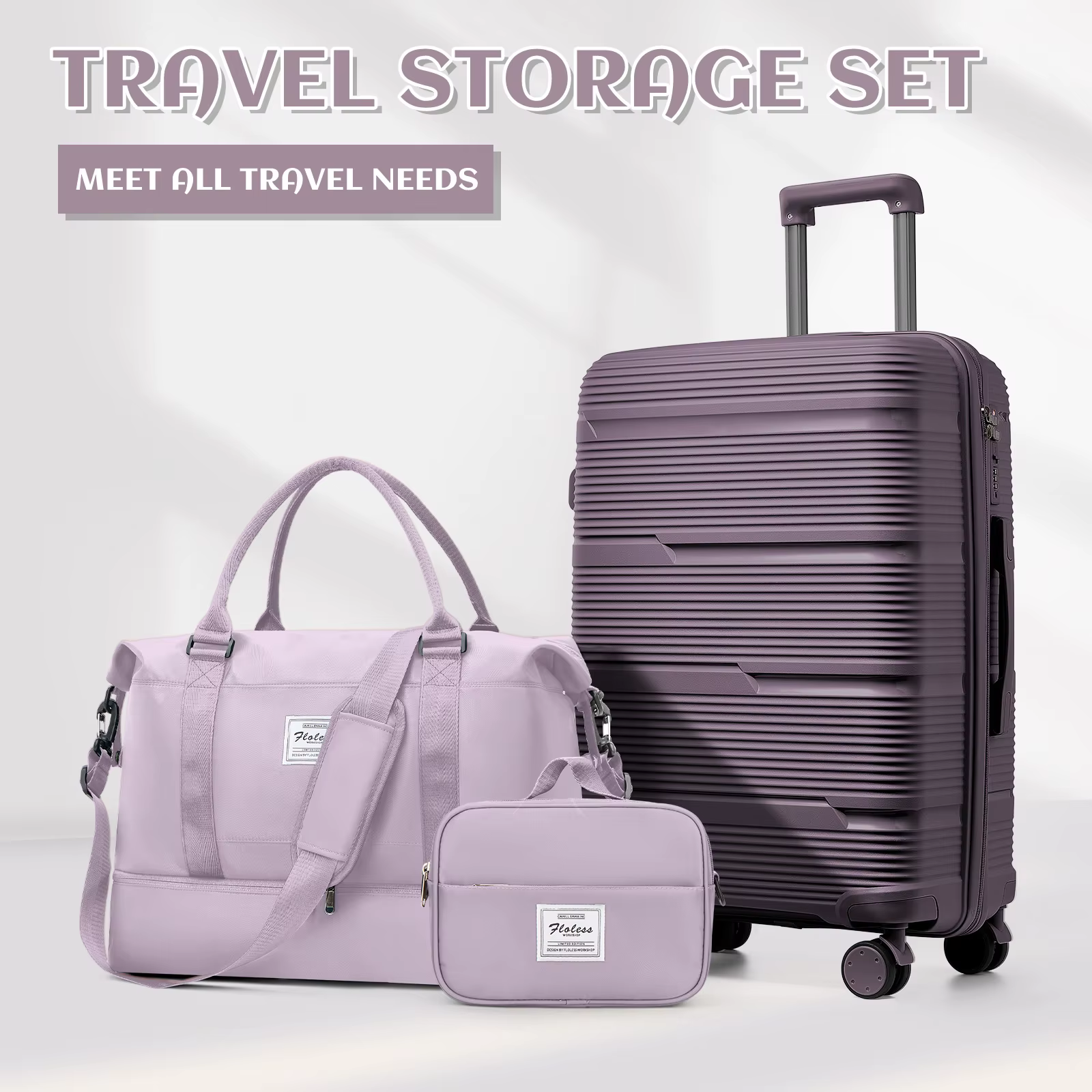 Grands ensembles de valises de voyage 3 pièces avec sac de voyage, valises à carreaux avec roulettes